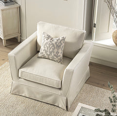 Fitz Skirted Armchair, Oatmeal Linen Blend