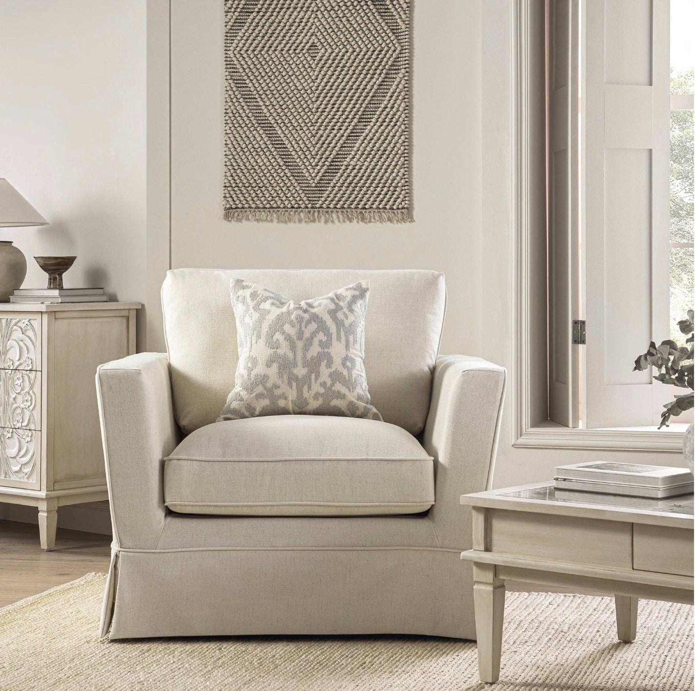 Fitz Skirted Armchair, Oatmeal Linen Blend