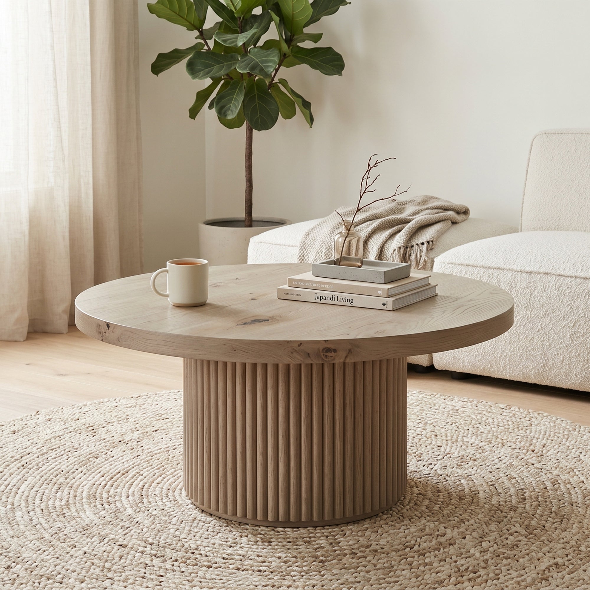 Maru Round Oak Pedestal Coffee Table, Silver Oak