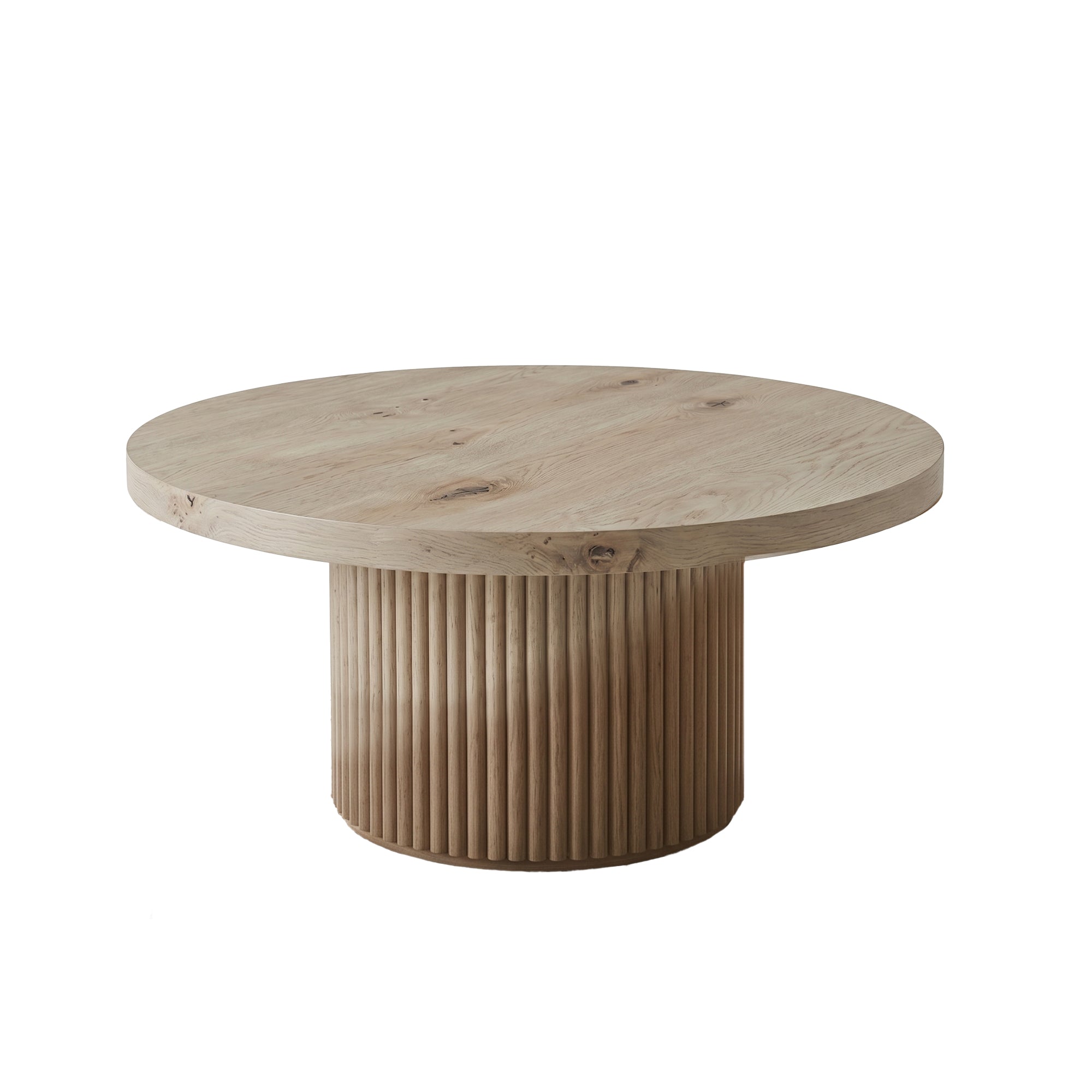 Maru Round Oak Pedestal Coffee Table, Silver Oak