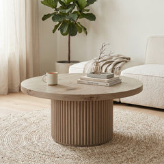 Maru Round Oak Pedestal Coffee Table, Silver Oak